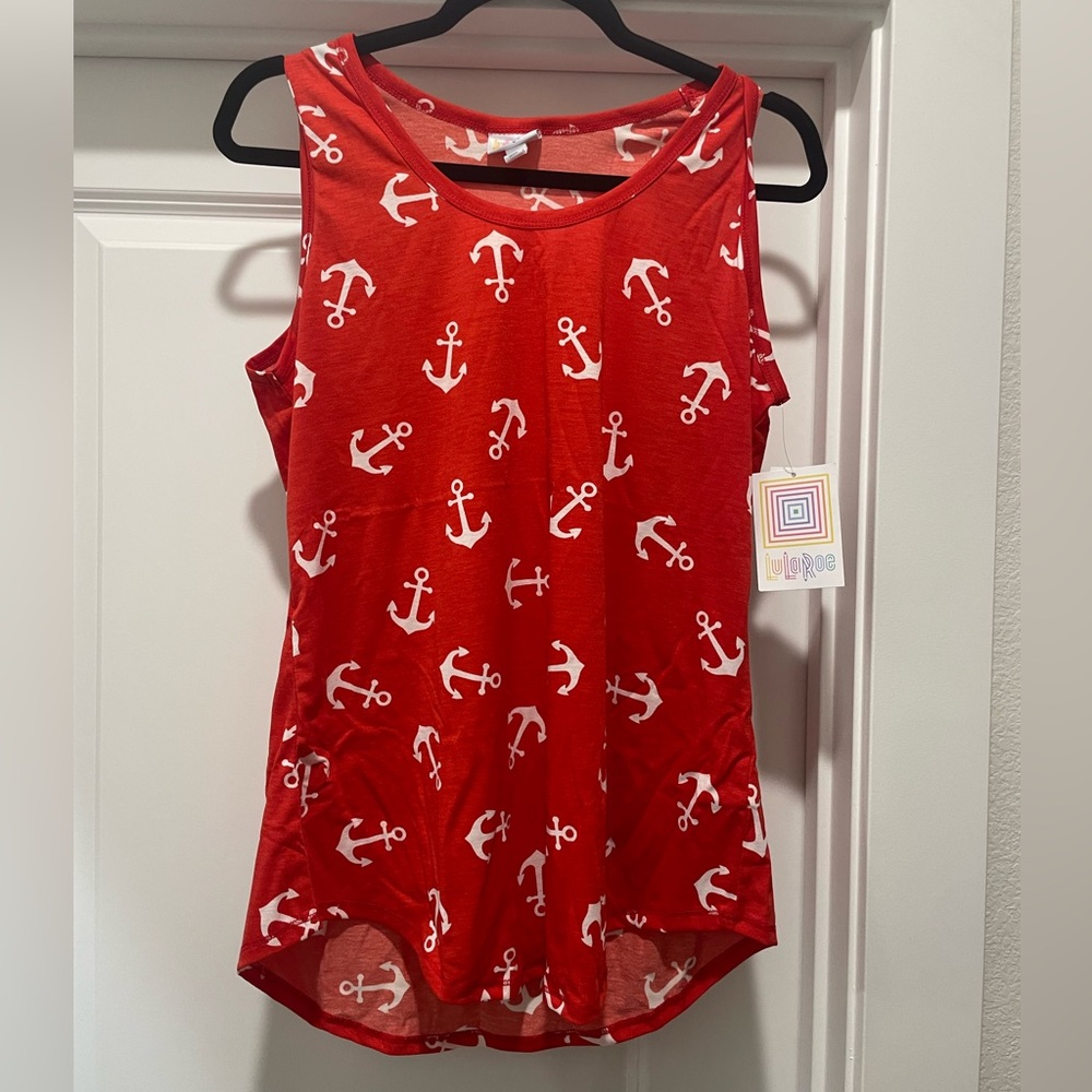 LuLaRoe XL Tank Top, red with white anchors